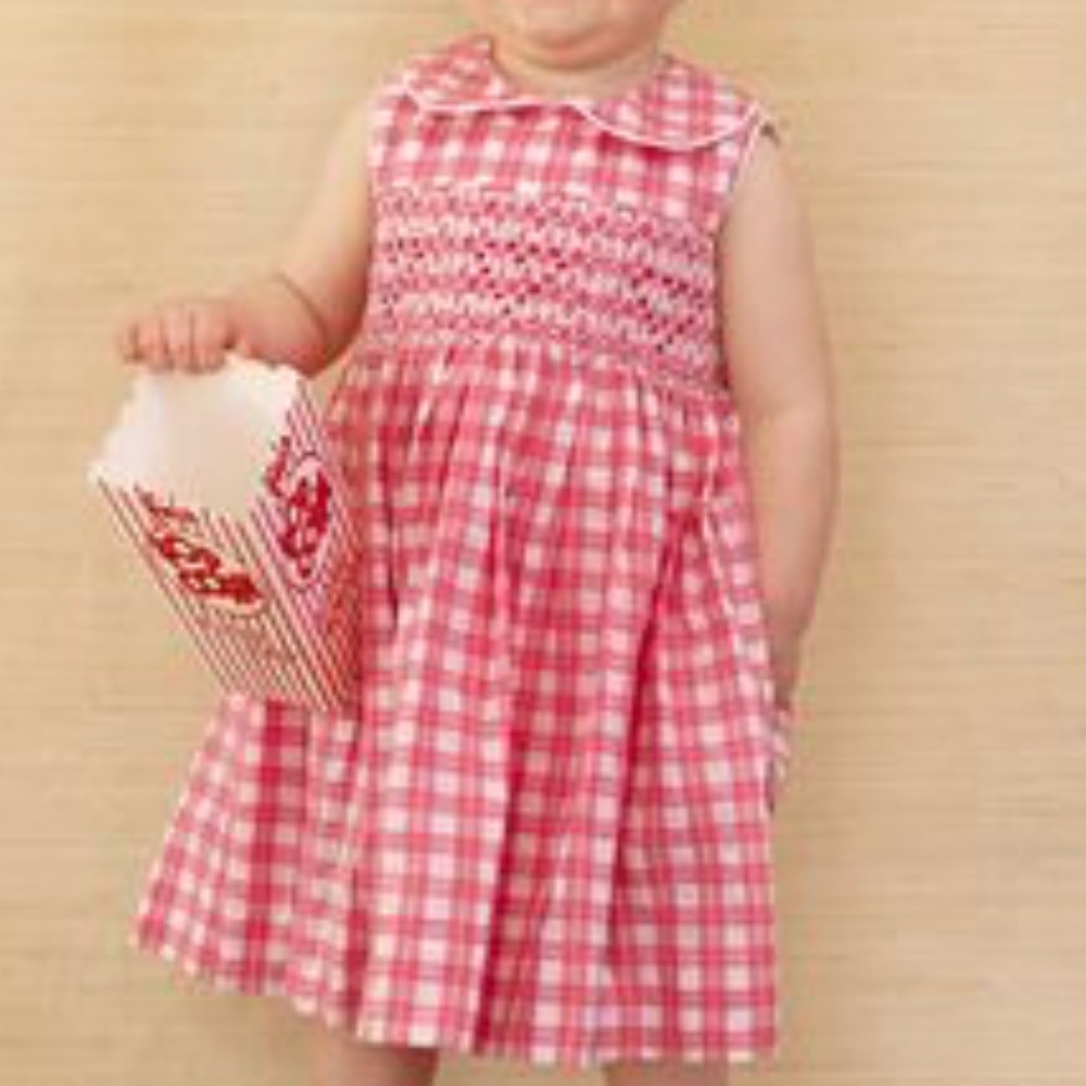 Kayce Hughes Pink Gingham Dress w/Smocked Hearts